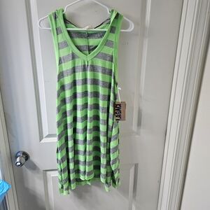 Lagaci Green and Gray Asymmetrical Striped Dress